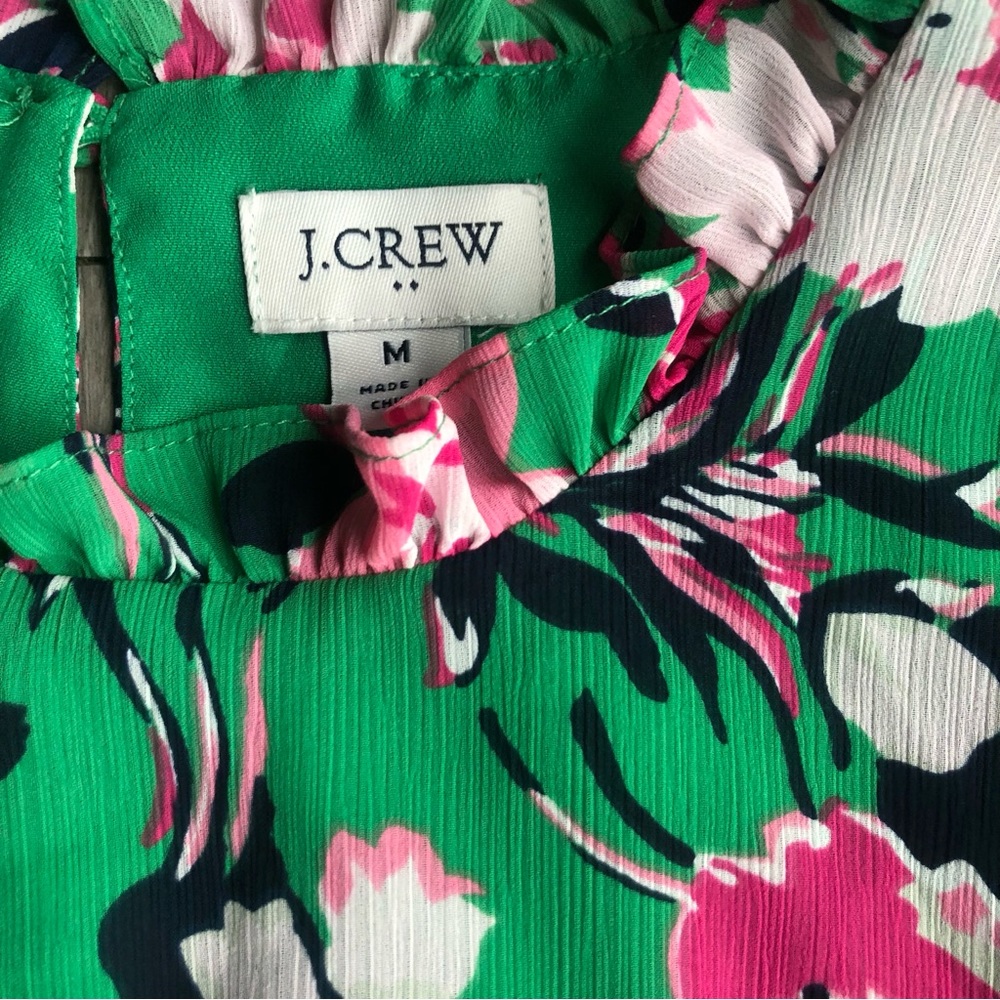 J.crew kelly green and hot pink ruffled floral blouse. Sz M - Picture 5 of 5